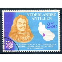 Нидерландские Антильские острова - 1966г. - адмирал Рютер, карта - 1 марка - полная серия, гашёная [Mi 165]. #3-WB-85-A-1