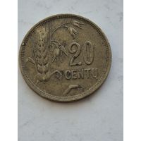 20 центов 1925 года. Литва - Первая Республика (1925 - 1938). Монета не чищена. 45251