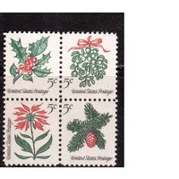 США-1964, (Мих.869-872),  **   , Рождество, Флора(полная серия)