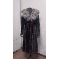 НОРКОВАЯ ШУБА С ПОЯСОМ. ДЛИННАЯ. 118 СМ. Р-Р 46.