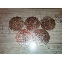 Тяжёлые, металлические подставки под бокалы в виде монет, 5 штук.