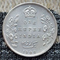 Британская Индия 1 рупия 1906 года. Король Эдвард VII. Серебро. Сторгуй за свою цену, предложи обмен!  Y