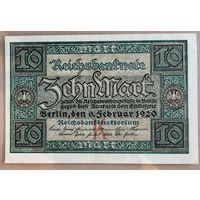 Германия, 10 марок 1920 г., Ro.63a, DEU-72a, на аверсе литера "К"