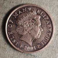 Остров Мэн 2 пенса 2001 г., отметка "AC" на реверсе, KM# 1037