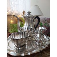 Серебряный сервиз  с 1 рубля  заварник,   сливочник, поднос и сахарница  АУКЦИОН  10дней