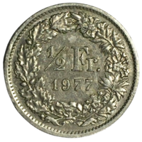 Швейцария 1/2 франка, 1977