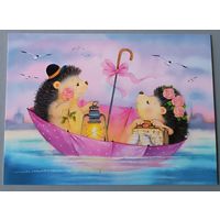 Розовый вечер. Ежики. Чистотина Евгения. Авторская открытка, глянец. АСARDS.BY