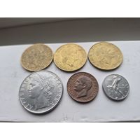 Сборный лот лир Италия. Лот состоит из 6-ти монет. Монеты не чищены. 45265