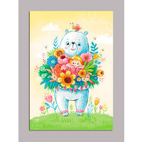 Открытка почтовая. Лето. С праздником! Мишка. Белый медведь. Цветы. Худож. И.Смирнова (чистая)