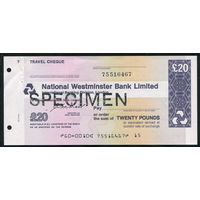Дорожный чек Образец 20 фунтов стерлингов Банк Westminster Bank