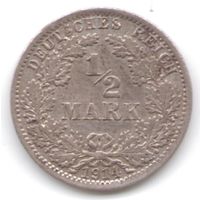 Германия 1/2 марки 1914 год А Ag _состояние VF