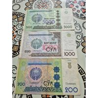 Купюры узбекистан 5000, 1000, 200 сум. Som