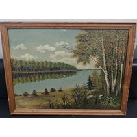 Большая картина двп/дсп, масло живопись. Чайки. 79х60 см