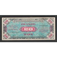 Германия 20 марок 1944 года. 9-значный номер. Тип Р-195. Состояние XF
