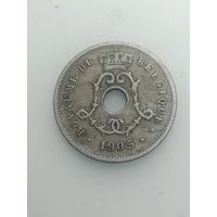 Бельгия 5 сантимов 1905 года . Надпись на Французском языке  , BELGIQUE .