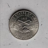 5 центов 2004(P) года США. Юбилейная монета. 200 лет экспедиции Льюиса и Кларка. Приобретение Луизианы. Очень красивая монета!