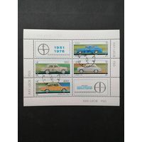 Польша 1976 Блок Mi.66 с 4 марками и 2 купонами "25 лет автозаводу FSO в Варшаве" (гашение с клеем) марки Mi.2467-2470 каталог 2.00 евро