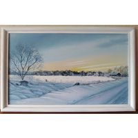 Картина холст, масло, "зимний пейзаж" 34 на 54 см
