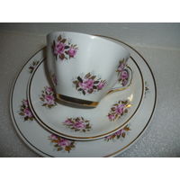 Чайное Трио Костяной Фарфор Старая Рига СССР Позолота