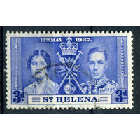 Британские колонии - остров Св. Елены - 1937г. - коронация короля Георга VI и королевы Елизаветы - 1 марка - гашёная [Mi 96]. #2-Bc-60-A-1