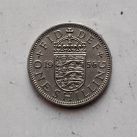 1 шиллинг 1956 года Великобритания. Королева Елизавета 2. Английский герб-3 Льва внутри коронованного щита.