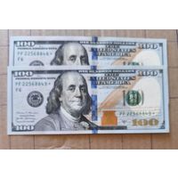 США 100 долларов 2017 г., ДВА НОМЕРА ПОДРЯД, серия замещения, со звездой, FrNEW, P:NEW