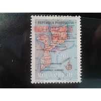 Мозамбик, 1975. Карта страны, надпечатка "независимость". Mi-2,6 евро гаш.