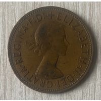 Монета 1 пенни 1962 год. Великобритания. Королева Елизавета II