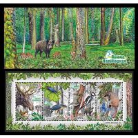 БЕЛАРУСЬ 2014 ПТИЦЫ ФАУНА Naliboki Pushcha Cцепка из четырех марок на тему Налибокская пуща **