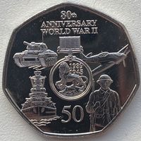 Гибралтар 50 пенсов 2025 г. 80 лет со дня окончания Второй Мировой войны