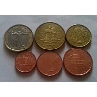 Набор евро монет Италия 2007 г. (1, 2, 5, 10, 50 евроцентов, 1 евро)