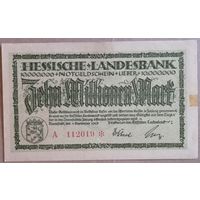 Германия 10000000 десять миллионов марок 1923 г Дармштадт банк земли Гессен, В/З, aUNC, 956с.1