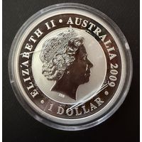 1 доллар 2009 г.   Елизавета 2.  ПАНДА.  УНЦИЯ.  СЕРЕБРО. 999 пробы