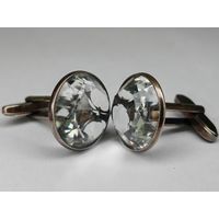 Запонки горный хрусталь серебро 875 клеймо звезда СССР Русские самоцветы.