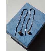 Серьги длинные серебро с фианитами