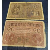 20 марок (2 штуки) 1918 А 0966101 1921 К6343922
