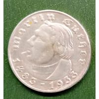 Германия 2 марки 1933D. Мартин Лютер