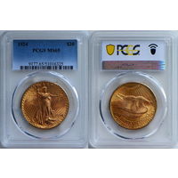 20 долларов 1924 г. Шагаюшая свобода. США. PCGS MS 65!!! Золото. KM# 131