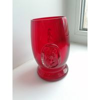 Бокал, кружка для пива - Олимпийский мишка, красное стекло СССР