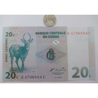 Werty71 Конго 20 сантимов 1997 UNC банкнота