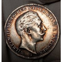 3м 1910, Пруссия, Вильгелм II, радужная патина, красивая! Смотрите также другие мои лоты!