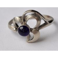 Кольцо с камнем синего цвета. Размер 18.  Мельхиор