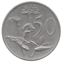 Республика Южная Африка ( ЮАР ).  50 центов 1980 1981. Цветы ЮАР: Зантедеския эфиопская, Агапантус, Стрелиция королевская. Цена за одну монету.