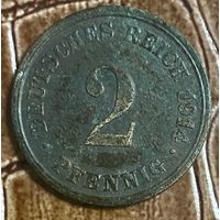 Монета 2 пфеннига 1914 год. Германская империя.