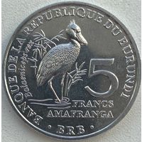 Бурунди 5 франков 2014 г. Птицы. Королевская цапля