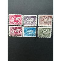 Польша 1948 Полная серия марок "Объединительные съезды рабочей и социалистической партий" (гашение без клея, на четырех наклейки) Mi.505-510 каталог 10.00 евро