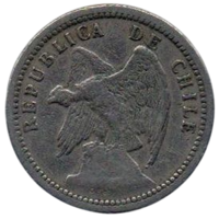 РЕСПУБЛИКА ЧИЛИ 20 СЕНТАВО 1932. ФАУНА. КОНДОР. Вариант с именем дизайнера. НЕЧАСТАЯ