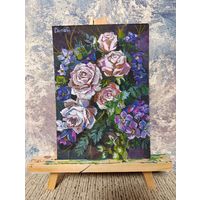 Картина цветы, темпера