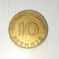 10 пфеннигов 1949 года(F) Федеративная республика. Шикарная родная жёлто-золотистая патина!