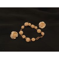 Набор, серьги и браслет слоновья кость VanDell винтаж позолота